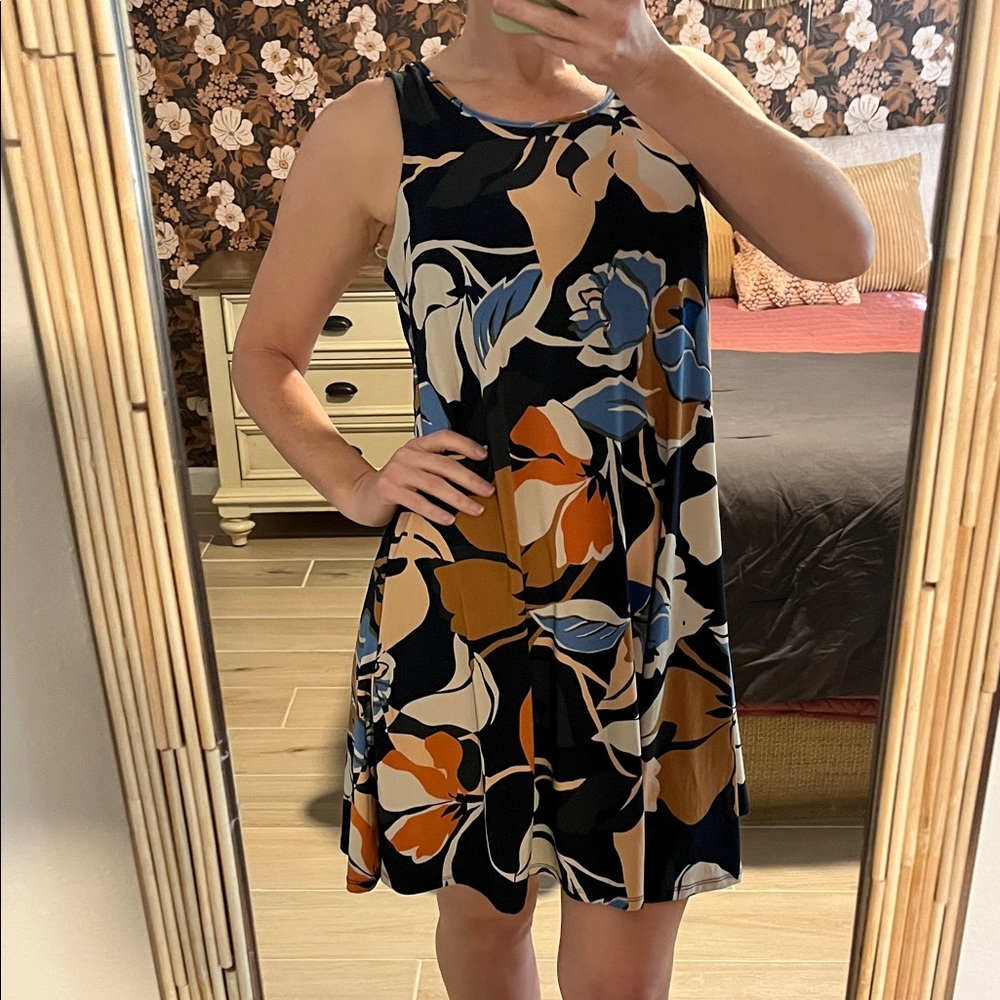 Nine West Floral Sleeveless Dress - Black, Blue, Orange